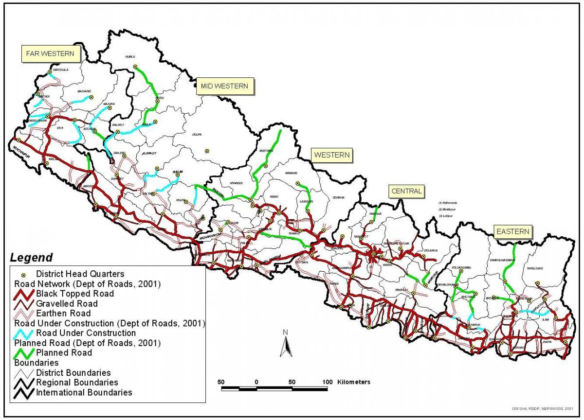 kart Nepal göstərən şose