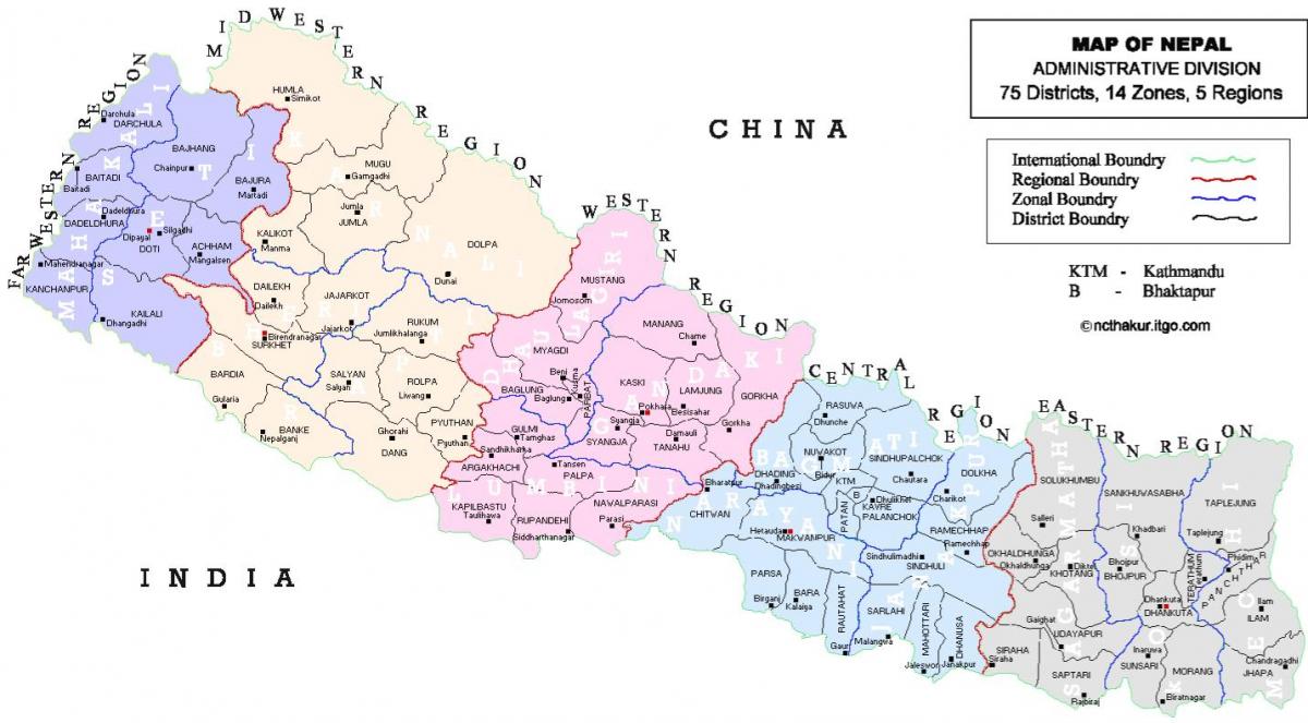 Nepal siyasi xəritəsi ilə rayonlarla