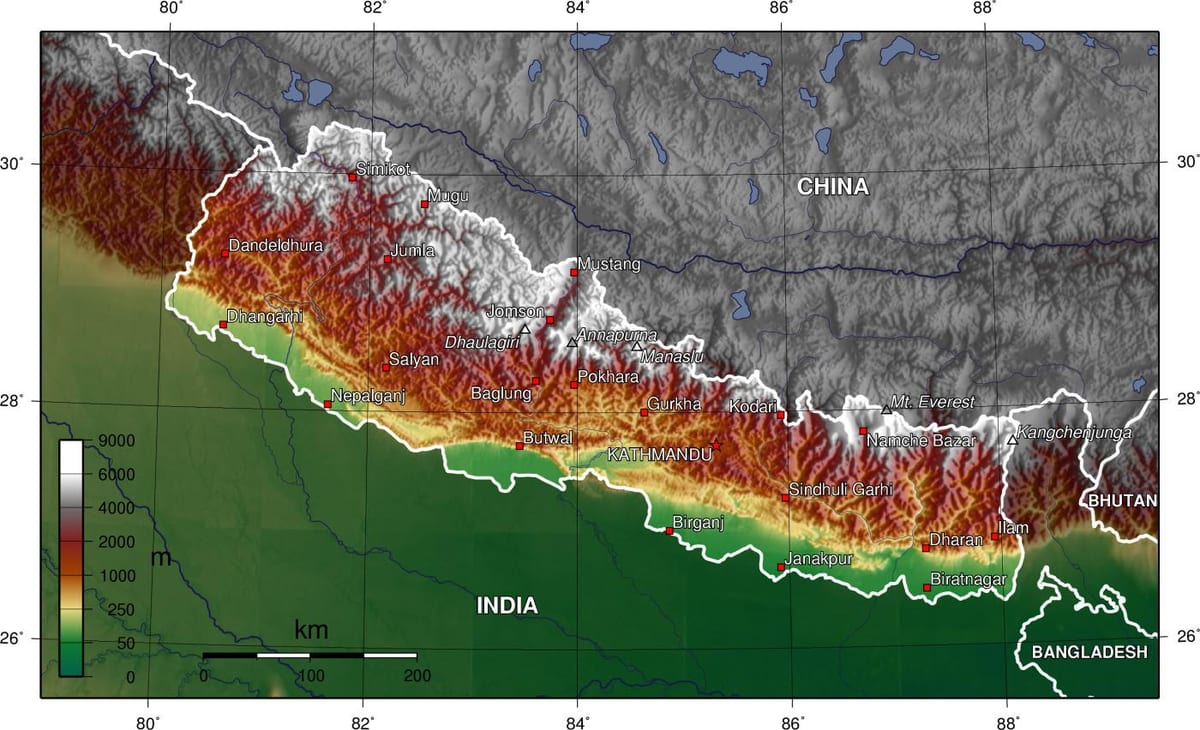 topoqrafik xəritə Nepal