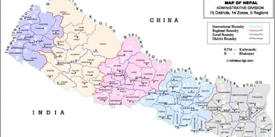 Kart Nepal ilə rayonlar və VDC