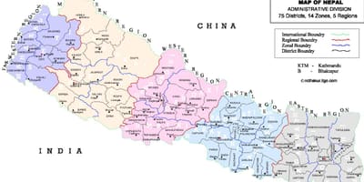 Nepal siyasi xəritəsi ilə rayonlarla